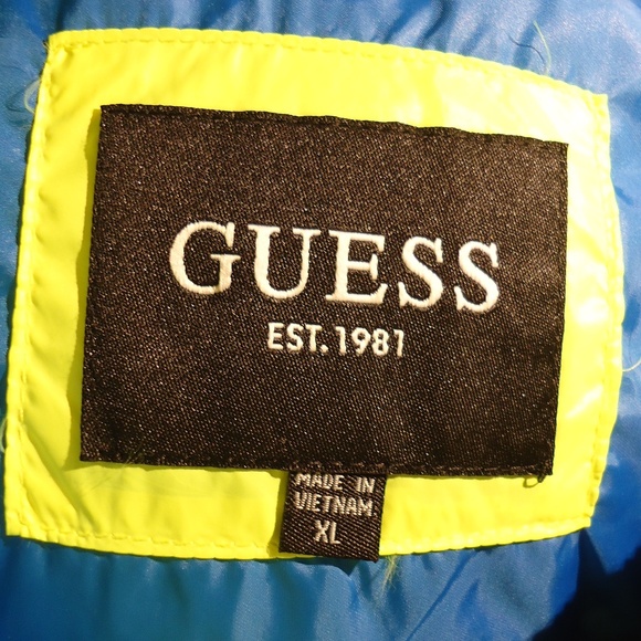 Guess Logo Puffer Hooded Jacket 111AN210 Neon Yellow Men's Size X-Large - Picture 6 of 15